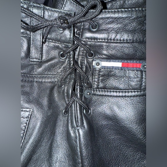 Vintage Tommy Hilfiger women’s sz 9 Black Leather Jeans pants lace up Y2K flare - Picture 5 of 11